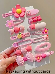 14pcs Floral Resin Hair Clips (No Card Packaging) - Pink - View 3