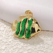 1 件海洋海滩系列 DIY 配件海星贝壳金鱼美人鱼尾巴铜镀油滴吊坠 - 多色 - 查看 4