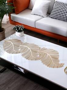 1pc Leaf-Shaped PVC Hollow-Out Gold Stamping Non-Slip Table Runner - Decorative Plastic Table Runner 1pc For Dining And Coffee Table - Multicolor - View 12