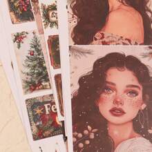 JAI IMAN 16 hojas (202 patrones) No autoadhesivas, no repetitivas, tamaño A4 grande Papel decorativo de corte DIY para Navidad, perfecto para suministros de scrapbooking, kits de diario chatarra, manualidades, tarjetas de felicitación, decoración navideña - Rojo - Ver 8