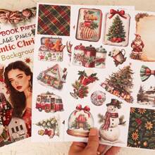 JAI IMAN 16 hojas (202 patrones) No autoadhesivas, no repetitivas, tamaño A4 grande Papel decorativo de corte DIY para Navidad, perfecto para suministros de scrapbooking, kits de diario chatarra, manualidades, tarjetas de felicitación, decoración navideña - Rojo - Ver 9
