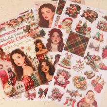 JAI IMAN 16 hojas (202 patrones) No autoadhesivas, no repetitivas, tamaño A4 grande Papel decorativo de corte DIY para Navidad, perfecto para suministros de scrapbooking, kits de diario chatarra, manualidades, tarjetas de felicitación, decoración navideña - Rojo - Ver 1