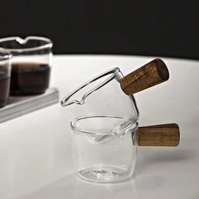 高硼硅玻璃迷你木柄牛奶起泡壶、浓缩咖啡杯、小酱汁碟、餐厅奶精壶 返校