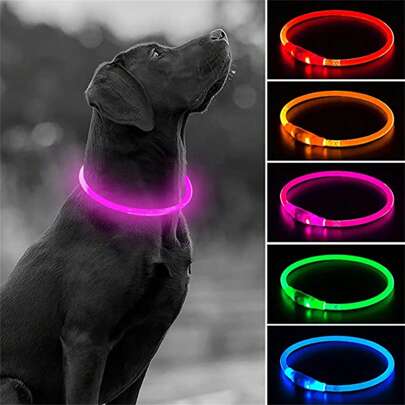1 pieza Collar con luz LED recargable para perros con tres modos de iluminación, visible de noche, para paseos de mascotas al aire libre, adecuado para perros y gatos pequeños a grandes, collar con ambiente de festival para perros