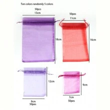 50 piezas/paquete Bolsas de regalo de organza surtidas, bolsas para joyas y dulces para boda, Halloween, fiesta de Navidad