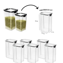 Kit 6 Potes Acrílico Herméticos Com Tampa 1,6L Mantimentos - Transparente - Visão 3
