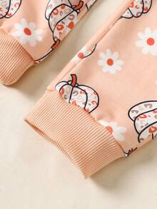 2 piezas/set informal de sudadera para niña joven, primavera/otoño - Naranja - Ver 4