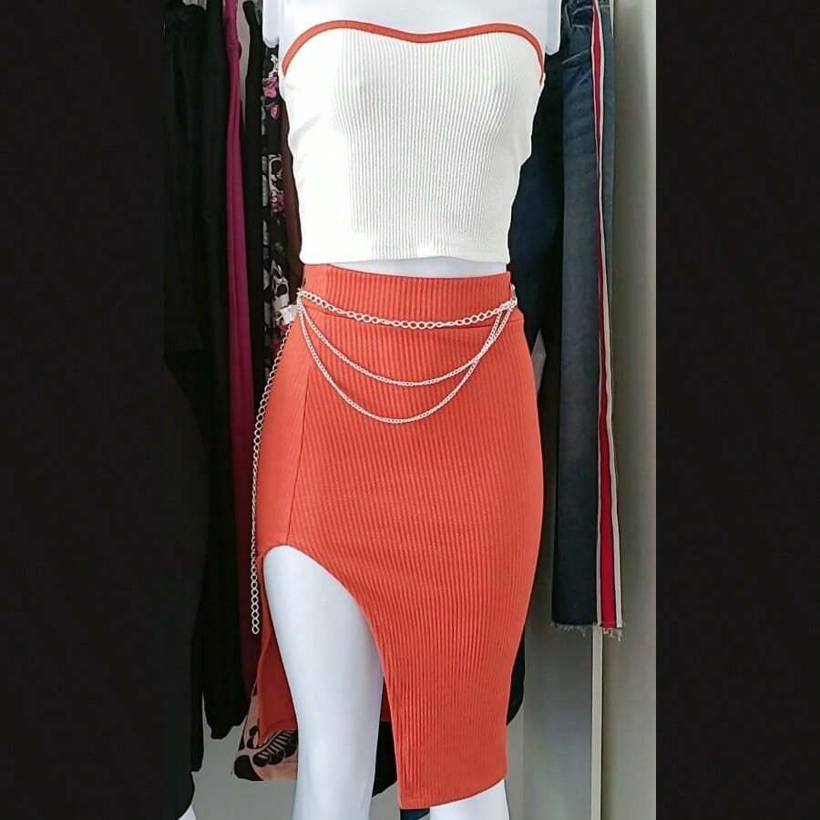 Women's Two-Tone Skirt And Crop Top Set Trending In MOR FASHION - trái cam - Xem 1