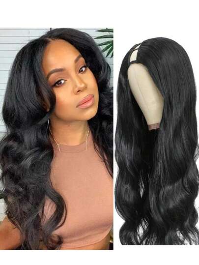 26 Inch Natural Black Water Wave Wig, V-Part Wig, Upgradable U-Part Wig, Half Wig, V-Part Glueless Wig, No Leave-Out Area Water Wave V-Part Synthetic Wig