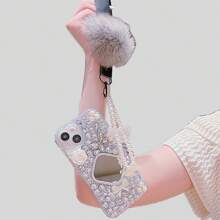 Funda protectora para teléfono con espejo / mariposa / flor decorada con rhinestones, cuerda de lazo y pompón compatible con Samsung // Redmi // iPhone, estilo Y2K con brillo - multicolor - Ver 4