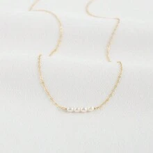 1pc Elegant Simple 5 Freshwater Pearl Necklace, Wedding Bridal Jewelry, Women's Golden Chain, Minimalist Luxe Style, Party Accessory - Yellow Gold - View 3