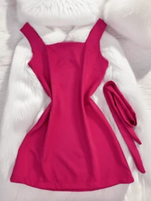 Elegant Women's TAILORED Dress With Belt And Side Zipper Summer Shein - Màu Hồng Tươi - Xem 2