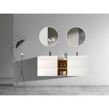Tocador de baño blanco de 72" con doble lavabo y estante abierto, tocador de baño flotante montado en la pared moderno, lavabo de una sola pieza sin desagüe ni grifería - Blanco - Ver 4