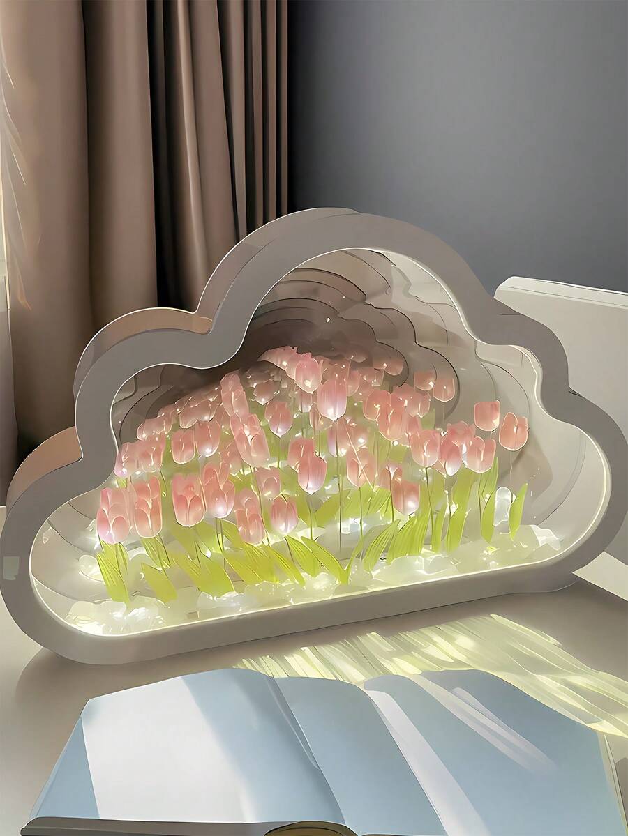 1 件手工制作 DIY 创意礼物郁金香花夜灯，关闭时具有镜子功能，包含 10 朵花（花型随机），睡眠投影灯，家居装饰客厅，节日装饰，墙壁装饰，露营，派对，完美的生日礼物