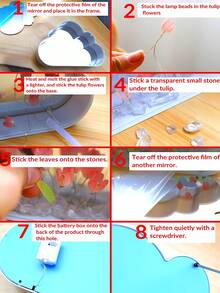 1 件手工制作 DIY 创意礼物郁金香花夜灯，关闭时具有镜子功能，包含 10 朵花（花型随机），睡眠投影灯，家居装饰客厅，节日装饰，墙壁装饰，露营，派对，完美的生日礼物 - 多色光 - 查看 9