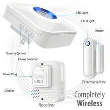 Fosmon WaveLink Wireless Door Open Chime With 1 Receiver + 1 Door Sensor Transmitter (110V, 433MHZ, 1.5V AA Battery Included) - White - View 2