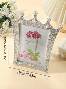 1pc Crown Shaped Photo Frame Inlaid With Faux Pearl And Rhinestone, Holds 3", 6", 7" Photos, Suitable For Room Decor, Home Decor, Halloween Decor (Photo Paper Shipped Randomly) - Silver With Pearls and Rhinestones - View 15