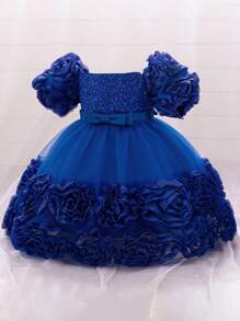 Váy công chúa tutu đính sequin dễ thương cho bé gái dự tiệc sinh nhật, thích hợp cho tiệc chiêu đãi, không bao gồm băng đô - Xanh đậm - Xem 4