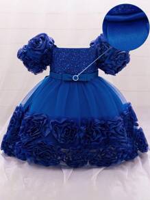 Váy công chúa tutu đính sequin dễ thương cho bé gái dự tiệc sinh nhật, thích hợp cho tiệc chiêu đãi, không bao gồm băng đô - Xanh đậm - Xem 6