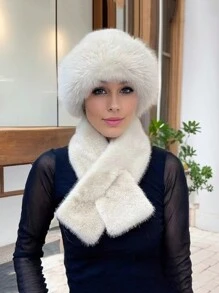 2件套涤纶抓绒针织帽围巾套装，秋冬季情人节礼物