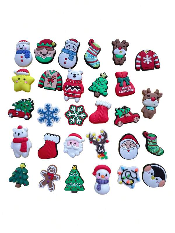29 PCS Christmas Collection, Car, Christmas Tree, Snowman, Snowflake, Sweater, Socks, Santa Claus, Children Cute Sloth Series DIY Caharms For Shoe Key Chain Sandals Beach Bags, PVC Shoe Charms For Clogs Premium Quality Popular Decorations Accessories Great Gifts For Christmas, Birthday, Party