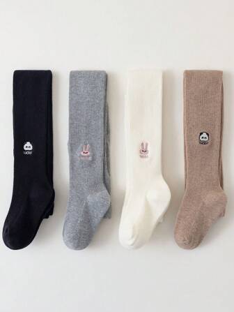 1 件儿童混合卡通刺绣针织紧身裤打底裤适合日常或派对穿着