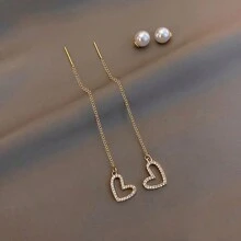 1pair Fashionable And Simple Heart Shaped Pearl Ear Thread Earrings Valentines,Mom,Mother,Mother's Day,Gift