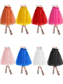 1pc Women Mid-Calf Length Tutu Mesh Skirt, Available In Many Colors, Princess Style, Layered, Elastic Waist, For Wedding, Party, Performance, Cosplay - Multicolor - View 12