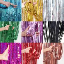 1 tấm rèm viền lá bạc/hồng/vàng, rèm cửa viền kim tuyến kim loại, phông nền bạc để trang trí tiệc, rèm cửa bằng vải Mylar bạc lấp lánh dày phông nền treo tường, Giáng sinh - Nhiều màu - Xem 2