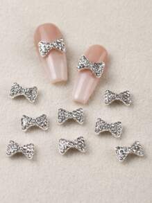 10 件全珍珠蝴蝶结指甲配件立体合金银蝴蝶结指甲用品漂亮淑女女孩指甲饰物工艺品手机壳 DIY 指甲宝石 - 彩色 - 查看 12