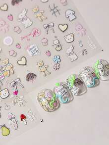 1pc Cartoon Plush Cat/Bear Nail Art Stickers DIY Cute Style Nail Decoration Stickers - 彩色 - 查看 1