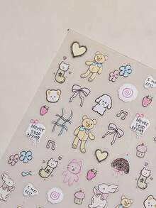 1pc Cartoon Plush Cat/Bear Nail Art Stickers DIY Cute Style Nail Decoration Stickers - 彩色 - 查看 2