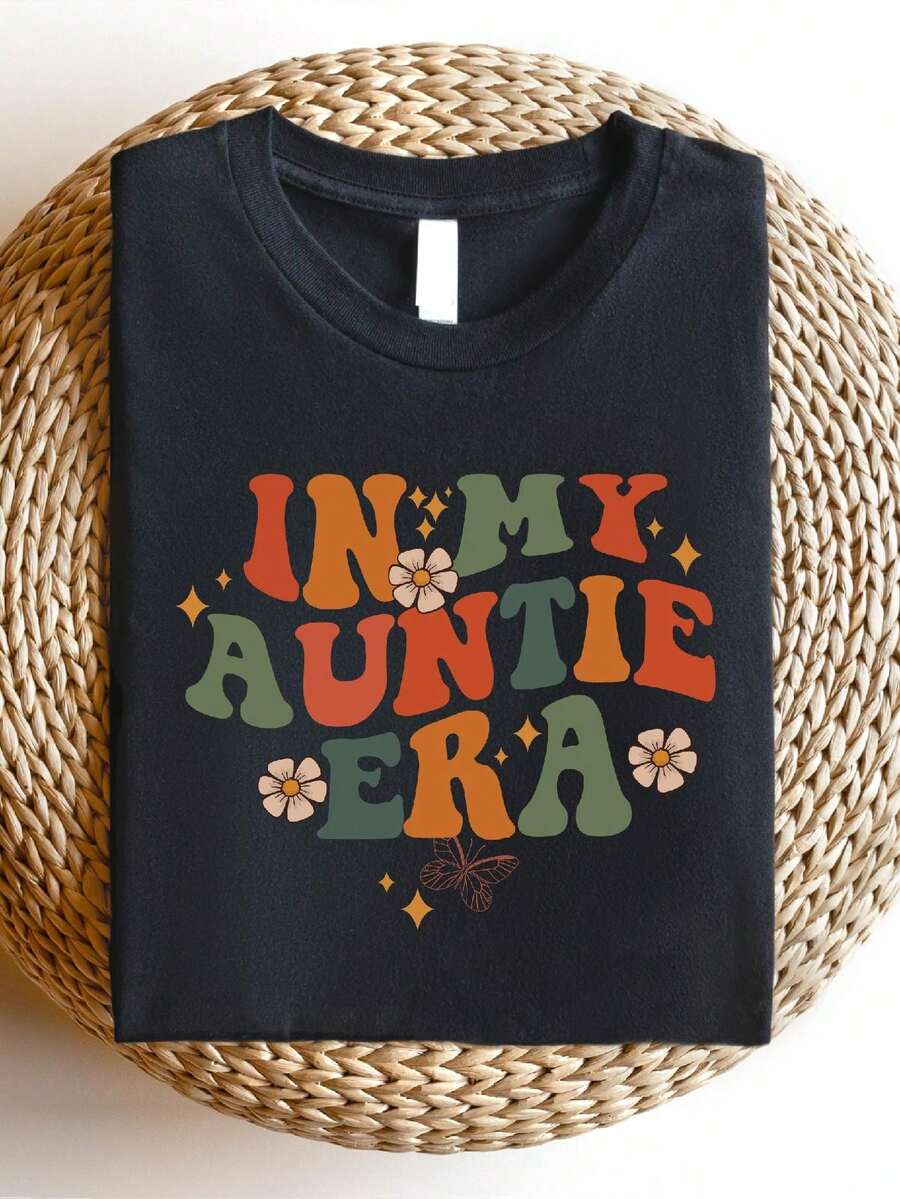 In My Auntie Era Shirt, New Aunt T-Shirt, Favorite Aunt Tee, Best Auntie Shirts, Gift For Aunts, Auntie Announcement T-Shirts, Aunt Reveal Tees SD-169 - Black - View 1