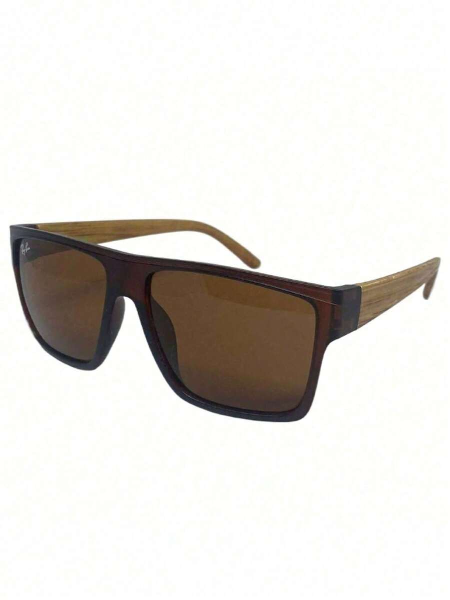 Men's Square Sunglasses With Bamboo/Wood Temples, Rayba Style - BAMBOO SQUARE | BROWN LENS - View 1