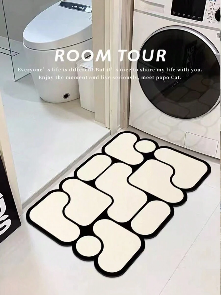 1 件简约优质柔软硅藻土垫，吸水速干防滑浴室地垫 - 黑與白 - 查看 1