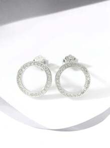1 Paire De Boucles D'oreilles Rondes À Zircone En Argent Sterling S925 Bijoux Fins Pour Femme