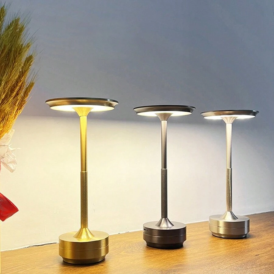 Lámpara táctil atenuable moderna, 3 temperaturas de color, acabado en metal cepillado, luz nocturna de aluminio portátil y inalámbrica, iluminación ajustable, batería de ión de litio recargable, apta para decoración del hogar, oficina y bar