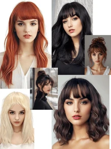 Bangs Hair Clip In Bangs Synthetic Hair Extensions Front Fringe French Bangs With Temples Hairpiece For Women Curved Bangs - Multicolor - View 7