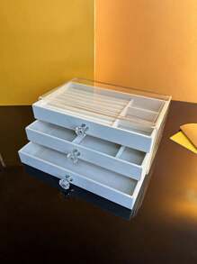 1个三层亚克力透明首饰盒，戒指耳环收纳盒，防尘抗氧化首饰展示盒，天鹅绒托盘首饰盒，首饰柜台展示盒，派对、情人节、母亲节、开学季送给她的绝佳礼物 - 彩色 - 查看 7