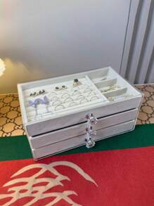 1个三层亚克力透明首饰盒，戒指耳环收纳盒，防尘抗氧化首饰展示盒，天鹅绒托盘首饰盒，首饰柜台展示盒，派对、情人节、母亲节、开学季送给她的绝佳礼物 - 彩色 - 查看 5