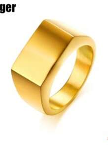Flat Top Square Band Signet Ring Men Oxidized Silver Color Stainless Steel Vintage Rustic Male Jewelry - Dorado - Ver 1