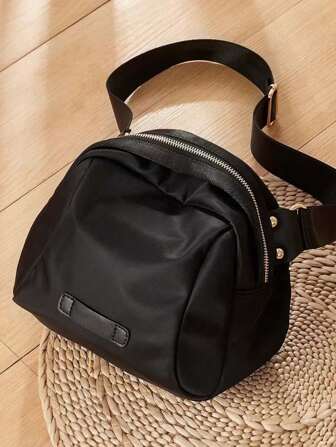 Black Minimalist Round Crossbody Bag, Wear-Resistant, Suitable For Daily Commute Women Nylon Crossbody Bag, Water Proof Shoulder Bag, Multi Zipper Messenger Bag
