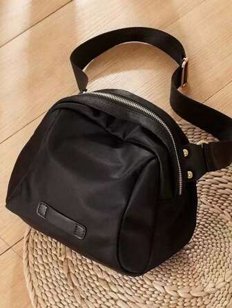 Black Minimalist Round Crossbody Bag, Wear-Resistant, Suitable For Daily Commute Women Nylon Crossbody Bag, Water Proof Shoulder Bag, Multi Zipper Messenger Bag