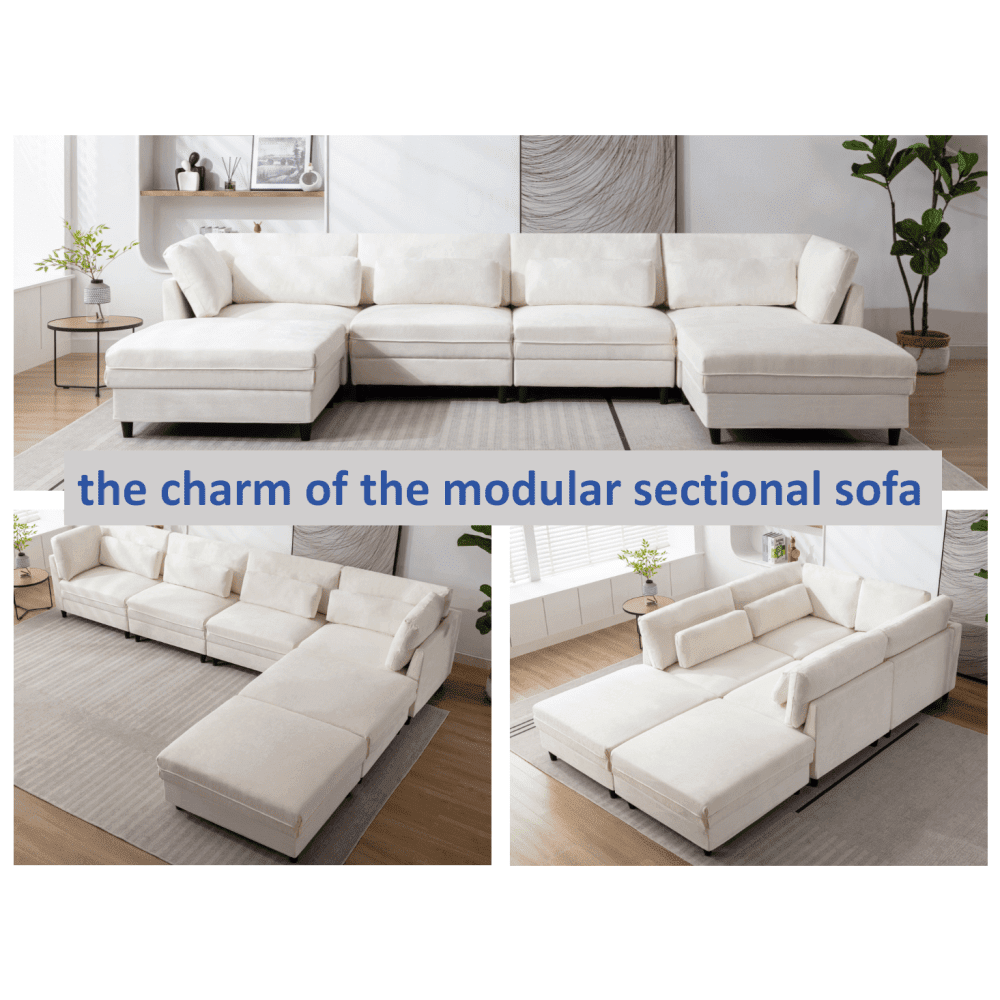 Oversized Modular Sectional Fabric Sofa Set With Waist Pillows, Extra
