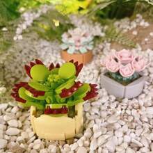 Diy Mini Blocks With Simulation Flower Pot Model For Adult Home Decor, Creative Eternal Life Plant Potting Blocks For Indoor Decoration, Creative Little Particle Plants Assembly Building Blocks Puzzle Toy, Birthday & Valentine's Day Gifts Room Decoration