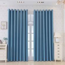2 tấm rèm che nắng (màu xanh, dày) - Làm sẵn có khoen để dễ lắp đặt, phù hợp với phòng khách, ban công, phòng ngủ - Màu xanh bụi bặm - Xem 8