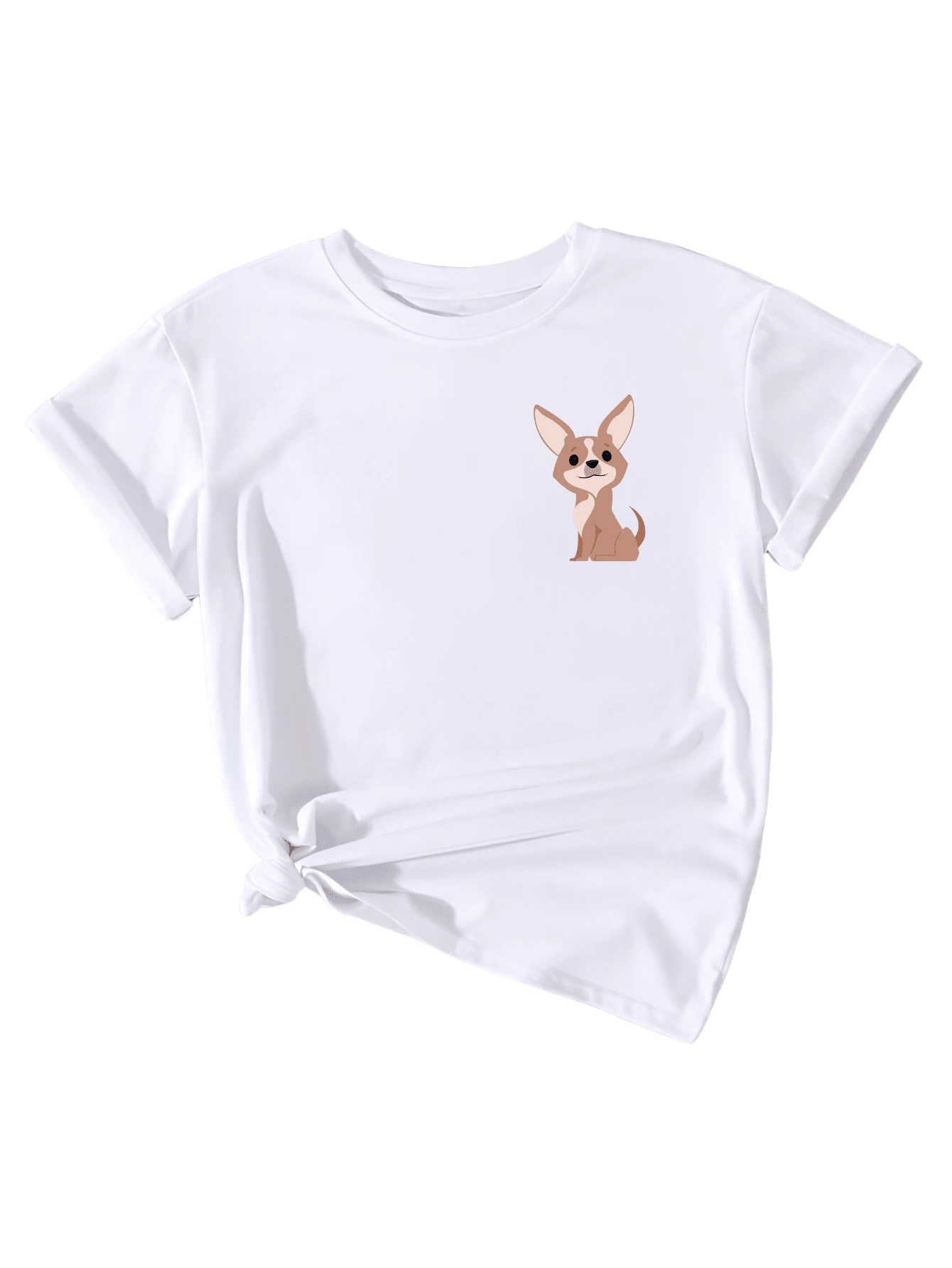 Basic Casual Dog Printed Cotton Baby Look Women's T-Shirt - trắng - Xem 1