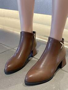 Giày bốt cao gót thời trang cho nữ, giày bốt đế dày, giày bốt cổ ngắn cho người nhỏ nhắn - màu nâu - Xem 4