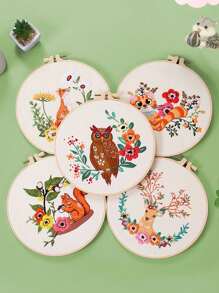 1 件鸟类动物系列刺绣套件，包括刺绣装饰、装裱材料、用于刺绣绘画的随机颜色线轴