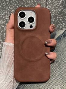 1 件奢华羊皮无线充电哑光手机壳兼容 iPhone 16 15 14 13 12 Pro Max 商务男女通用 INS 柔软硅胶后盖 - 棕色 - 查看 1